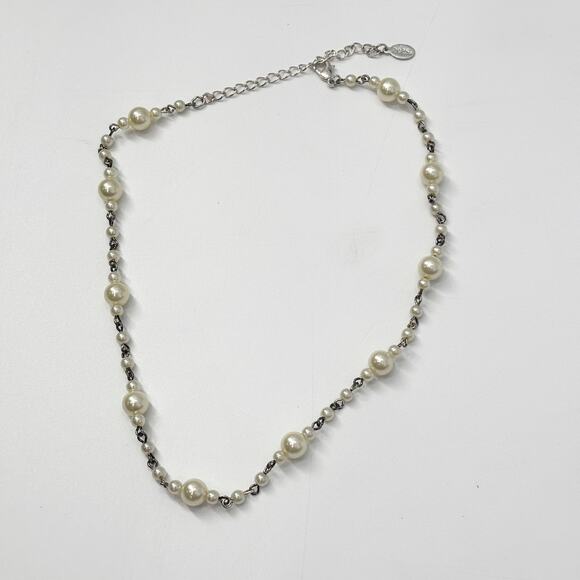 2028 Signed Silver Tone Faux Pearl Necklace – 16" Vintage-Inspired Beaded Chain - Picture 2 of 5